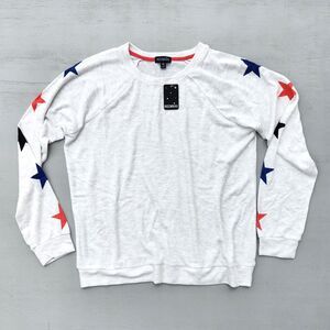 Insomniax Women White Star Printed Butter Jersey Crewneck Pajama Top Size M